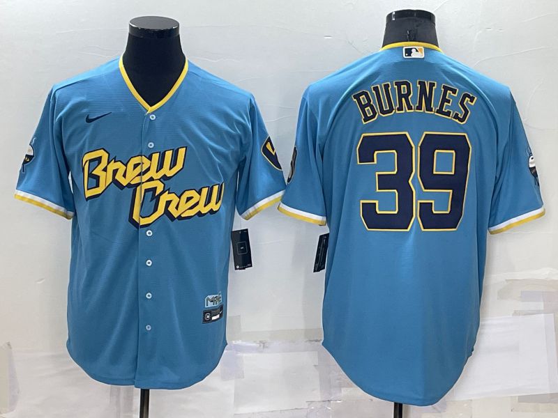 Men Milwaukee Brewers 39 Burnes Blue City Edition Game Nike 2022 MLB Jersey